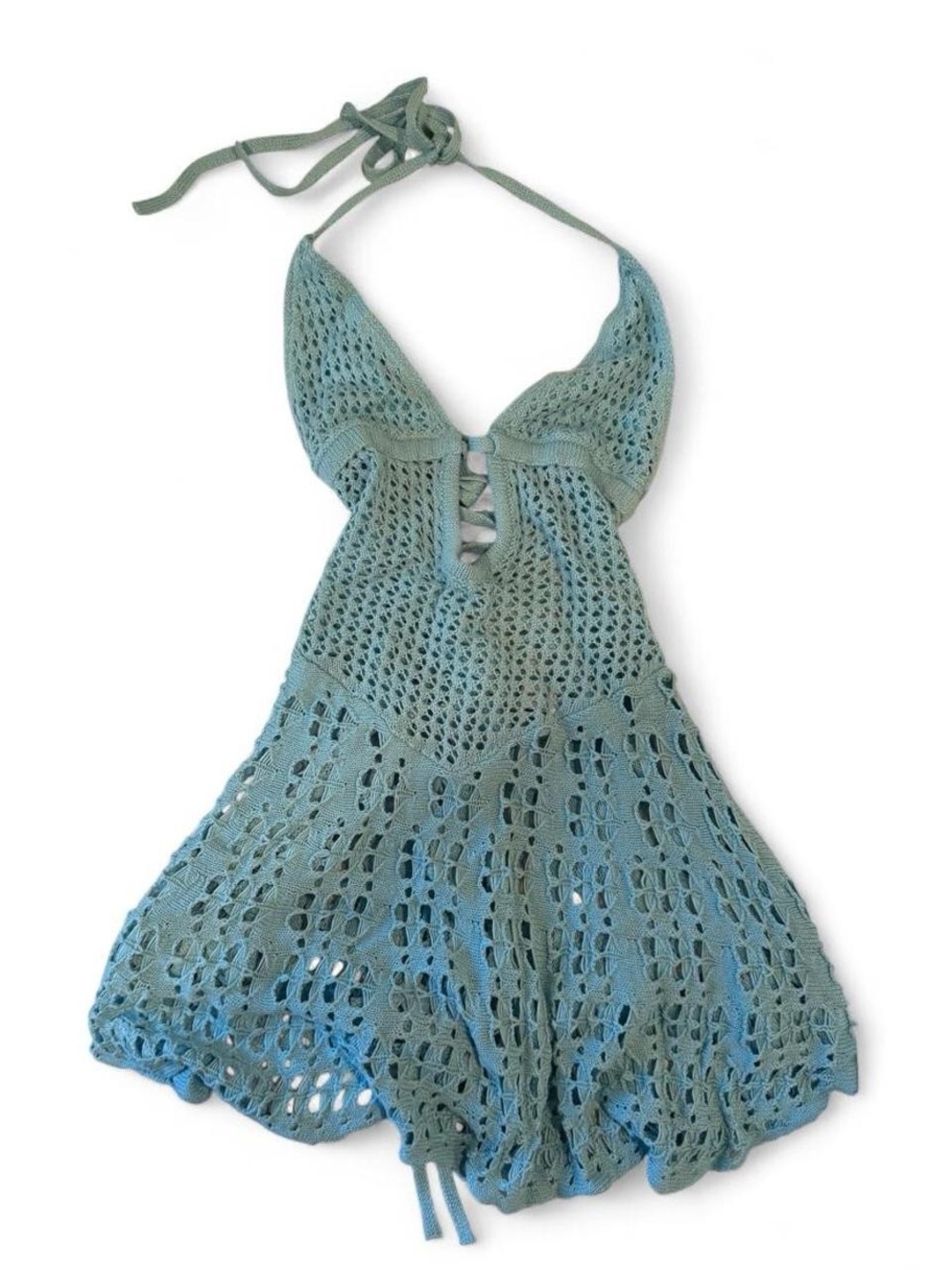 Crochet Halter Mini Dress - Aqua